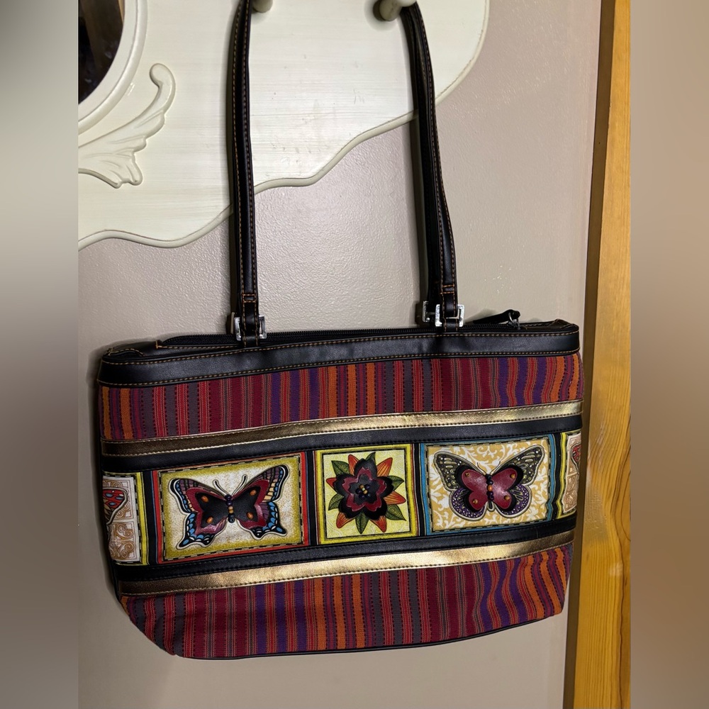 Boho Tote Bag Colorful 3D Butterfly Floral Shoulder Purse Handbag 10x12x3.5 NWOT